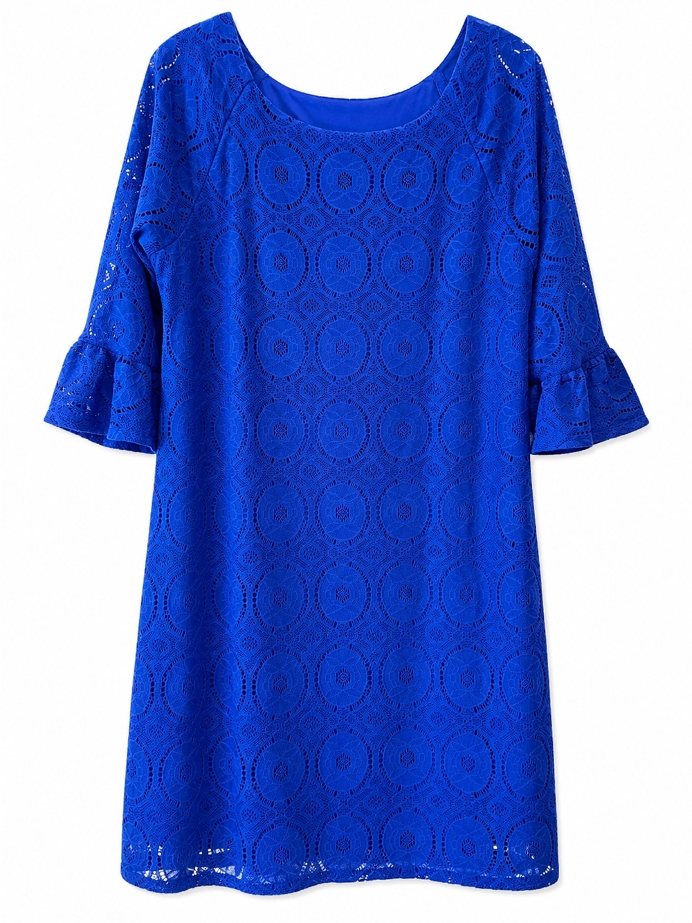 Chris McLaughlin crochet lace shift dress royal cobalt blue size 14 W